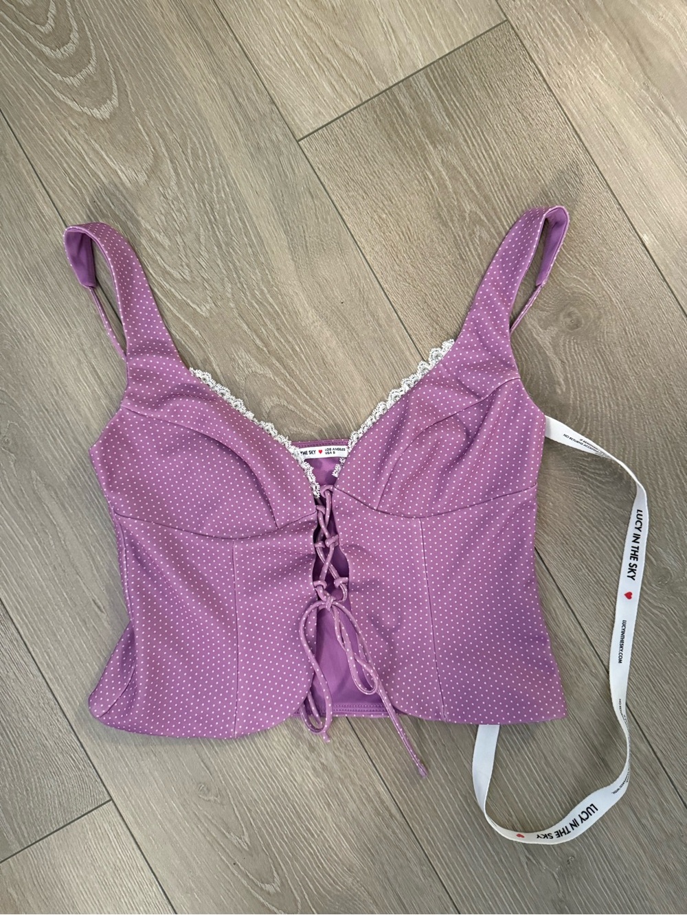 Lucy in the Sky Mauve Polka Dot Lace-Up Bustier